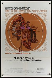 6y863 THERE WAS A CROOKED MAN 1sh '70 cool art of Kirk Douglas, Henry Fonda & top stars!