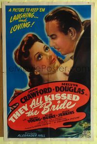 6y866 THEY ALL KISSED THE BRIDE style B 1sh '42 Joan Crawford & Melvyn Douglas keep 'em laughing!