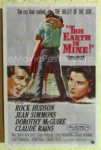 6y870 THIS EARTH IS MINE 1sh '59 artwork of Rock Hudson & Jean Simmons!