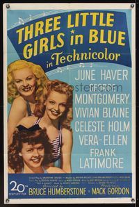 6y873 THREE LITTLE GIRLS IN BLUE 1sh '46 sexy June Haver, Vivian Blaine & Vera-Ellen!