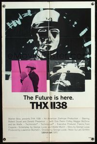 6y880 THX 1138 1sh '71 first George Lucas, Robert Duvall, bleak futuristic fantasy sci-fi!