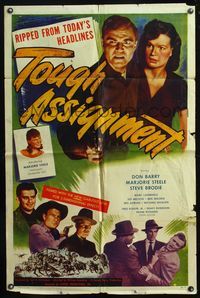 6y892 TOUGH ASSIGNMENT 1sh '50 3-D Red Barry, Marjorie Steele, ripped from today's headlines!