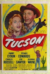 6y907 TUCSON 1sh '48 close-up artwork of Jimmy Lydon & Penny Edwards, Arizona!