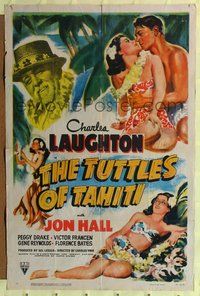6y909 TUTTLES OF TAHITI style A 1sh '42 tropical Charles Laughton, Jon Hall & sexy island babes!
