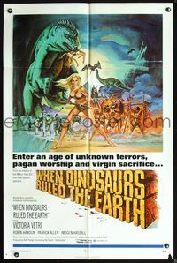 6y953 WHEN DINOSAURS RULED THE EARTH 1sh '71 Hammer, artwork of sexy cavewoman Victoria Vetri!