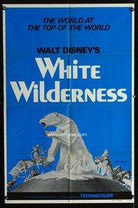 6y963 WHITE WILDERNESS 1sh R72 Disney, cool art of polar bear & arctic animals on top of world!