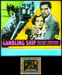 6z026 GAMBLING SHIP glass slide '33 great close up of super young Cary Grant holding Benita Hume!