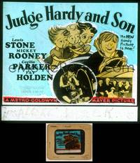 6z038 JUDGE HARDY & SON glass slide '39 art of Mickey Rooney as Andy Hardy w/sexy girls in car!
