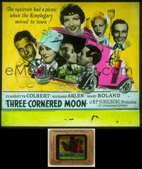 6z058 THREE-CORNERED MOON glass slide '33 Claudette Colbert & her wacky family move to town!