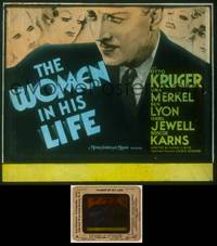 6z064 WOMEN IN HIS LIFE glass slide '33 cool close up art of Otto Kruger & 4 sexy women!