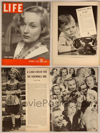 6z107 LIFE MAGAZINE magazine October 17, 1938, pretty Carole Lombard, the 'screwball' girl!