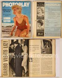 6z075 PHOTOPLAY magazine August 1958, close up of Janet Leigh on beach in bathing suit!