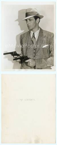 7b241 CITY STREETS key book still '31 best close up of Gary Cooper pointing two guns!