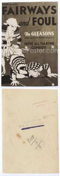 7b305 FAIRWAYS & FOUL 6x9 still '29 great 1-sheet comic art of James & Lucille Gleason golfing!