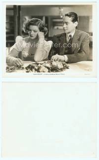 7b485 MAN-PROOF 8x10 still '38 close up of Myrna Loy deep in thought sitting with Franchot Tone!