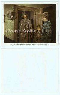 7b063 MY DARLING CLEMENTINE color 8x10 still '46 Henry Fonda as Wyatt Earp in doorway with raincoat!