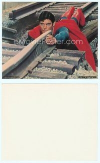 7b097 SUPERMAN color 8x10 still '78 best close up of Christopher Reeve replacing train track!