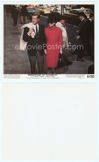 7b016 BREAKFAST AT TIFFANY'S 8x10 mini LC '61 Audrey Hepburn in fur & shades walking with Peppard!