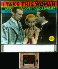 7c025 I TAKE THIS WOMAN glass slide '31 sexy Carole Lombard between Gary Cooper & Lester Vail!