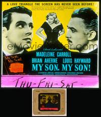 7c035 MY SON MY SON glass slide '40 sexy Madeleine Carroll between Brian Aherne & Louis Hayward!