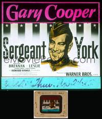 7c052 SERGEANT YORK glass slide '41 great headshot artwork of Gary Cooper in uniform, Howard Hawks