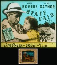 7c058 STATE FAIR glass slide R36 close up of Janet Gaynor hugging Will Rogers!
