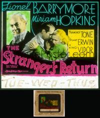 7c060 STRANGER'S RETURN glass slide '33 Lionel Barrymore, Miriam Hopkins hugging Franchot Tone!