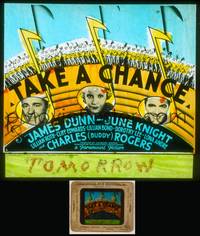 7c062 TAKE A CHANCE glass slide '33 James Dunn & Buddy Rogers are musical pickpockets!