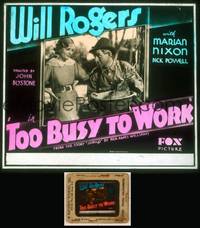 7c063 TOO BUSY TO WORK glass slide '32 pretty Marian Nixon watches Will Rogers cleaning bird!
