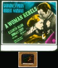 7c068 WOMAN REBELS glass slide '36 romantic c/u of feminist Katharine Hepburn & Herbert Marshall!