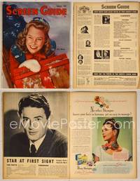 7c110 SCREEN GUIDE magazine February 1945, close up of smiling June Allyson riding on toboggan!