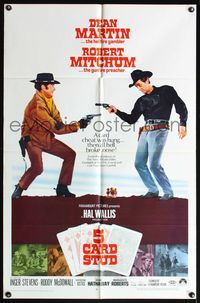 7d014 5 CARD STUD 1sh '68 cowboys Dean Martin & Robert Mitchum draw on each other!