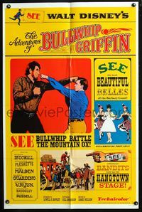 7d022 ADVENTURES OF BULLWHIP GRIFFIN style A 1sh '66 Disney, beautiful belles, mountain ox battle!