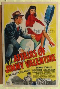 7d025 AFFAIRS OF JIMMY VALENTINE 1sh '42 art of Dennis O'Keefe and sexy girl in red dress!