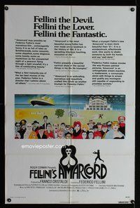 7d035 AMARCORD 1sh '74 Federico Fellini classic comedy, Juliano Geleng artwork!