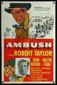 7d036 AMBUSH 1sh '50 Robert Taylor, Arlene Dahl, John Hodiak, cowboys & Indians!