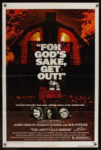 7d039 AMITYVILLE HORROR 1sh '79 AIP, great image of haunted house, for God's sake get out!