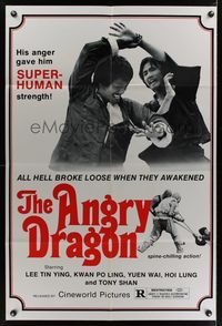 7d043 ANGRY DRAGON 1sh '73 Hong Kong kung-fu martial arts action, all hell broke loose!