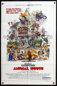 7d044 ANIMAL HOUSE style B 1sh '78 John Belushi, Landis classic, art by Nick Meyerowitz!