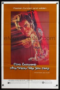7d046 ANY WHICH WAY YOU CAN 1sh '80 cool artwork of Clint Eastwood & Clyde by Bob Peak!