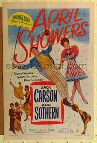 7d049 APRIL SHOWERS 1sh '48 colorful art of Jack Carson & Ann Sothern in musical!