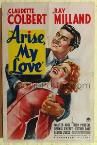 7d053 ARISE MY LOVE style A 1sh '40 great art of Claudette Colbert & Ray Milland!