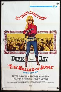 7d062 BALLAD OF JOSIE 1sh '68 great full-length image of quick-draw Doris Day pointing shotgun!