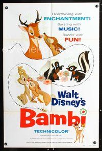 7d063 BAMBI style A 1sh R75 Walt Disney cartoon classic, great artwork of cast!