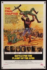 7d069 BATTLE FOR THE PLANET OF THE APES 1sh '73 great sci-fi artwork of war between apes & humans!