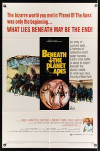 7d080 BENEATH THE PLANET OF THE APES 1sh '70 sci-fi sequel, what lies beneath may be the end!