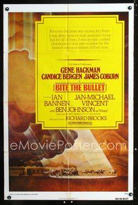 7d092 BITE THE BULLET 1sh '75 Richard Brooks directed, cool art of horses outracing train!