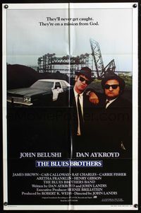 7d099 BLUES BROTHERS int'l 1sh '80 great artwork of John Belushi & Dan Aykroyd singing & dancing!