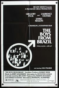 7d111 BOYS FROM BRAZIL 1sh '78 Gregory Peck is a Nazi on the run from Laurence Olivier!