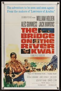 7d118 BRIDGE ON THE RIVER KWAI 1sh R63 William Holden, Alec Guinness, David Lean classic!